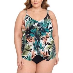 Swim Solutions Women's Green and Orange One Piece Swimsuit